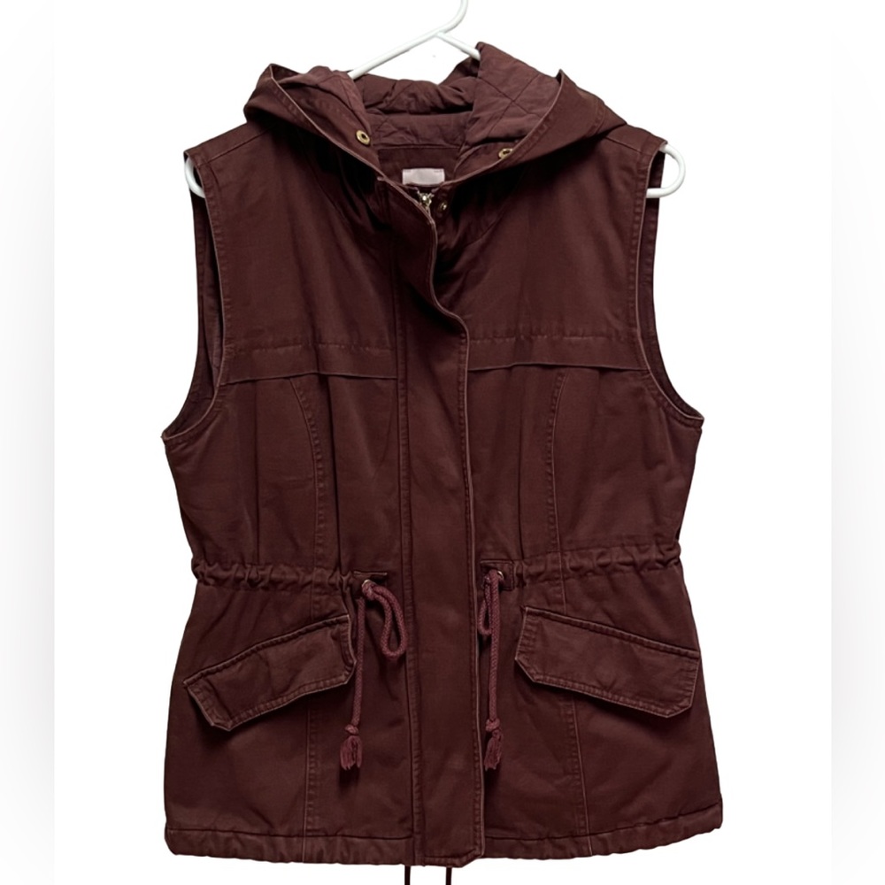 Laju Los Angeles hooded utility vest drawstring waist wine women’s Medium